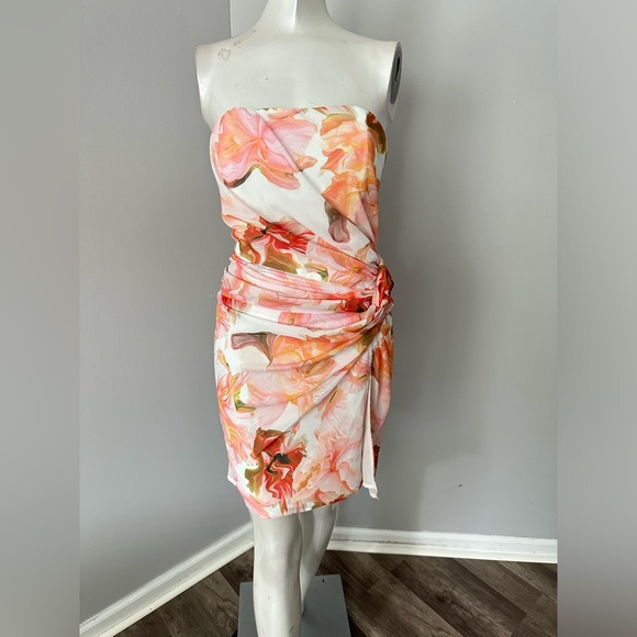 SAU LEE Hester Floral Strapless Minidress in White/Orange - Picture 5 of 12